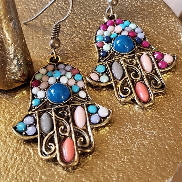 Hamsa Beaded Hand Earrings ~Protection - Picture 2 of 4